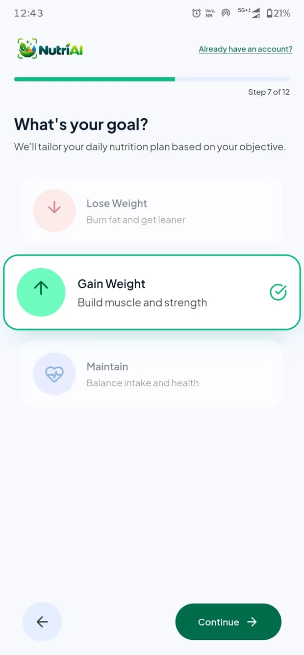 Goal selection: lose, gain or maintain
