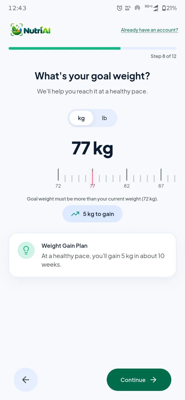 Goal weight step with a projected pace