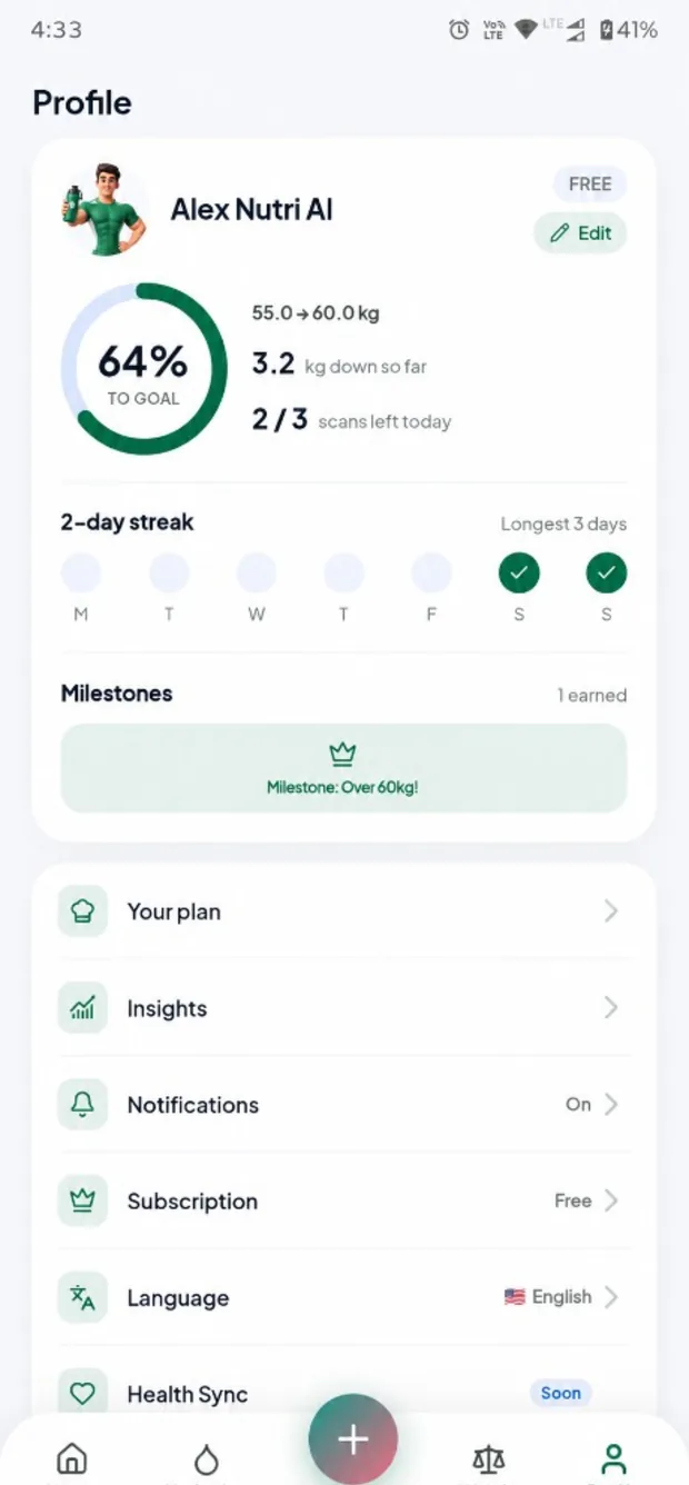 Profile screen with streaks